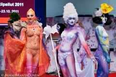 Bodypainting by Agnetha Lesch (3rd), Bodypainting by Elina Kymäläinen and Tytti Vaaleri (1st), Bodypainting by Maritta Pakkonen (2nd), Finnish Bodypainting Championship 2011